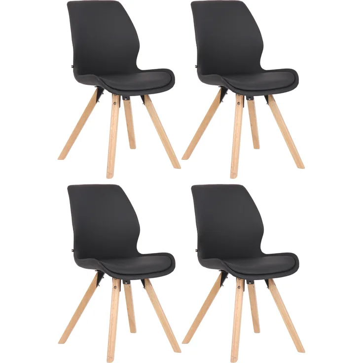 CLP 4er Set Stuhl Luna Kunststoff Stoff Samt Kunstleder,schwarz Kunstleder