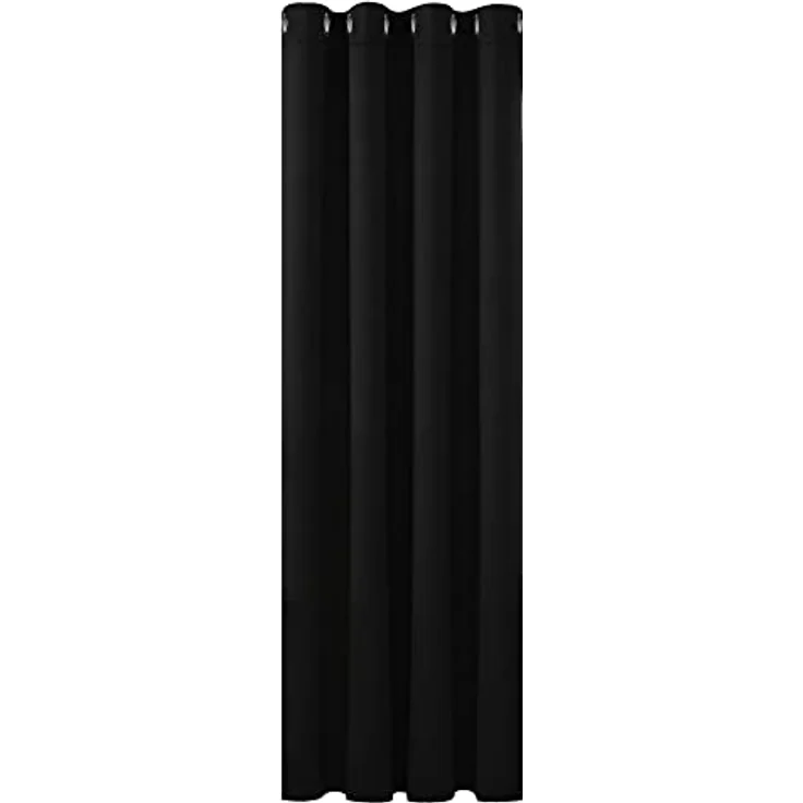 Deconovo Blickdichter Kurzer Vorhang Hitzeschutz Thermovorhänge Schwarz | 1 Stück, H160 x B132 cm, Ösenschal Gardinen, Abdunkelnd, Sichtschutz, UV-Schutz, Kälteschutz und Hitzeschutz Blackout Curtain – Bild 1