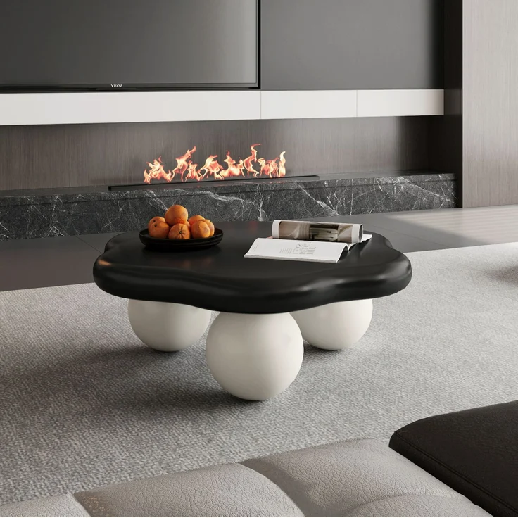 DESVIAE Couchtisch in Wolkenform mit runden Beinen Ø80x35 cm MDF Kunststoff Schwarz Weiß – Bild 3