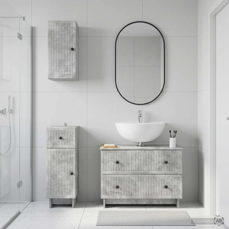 vidaXL 3-teiliges Badezimmer-Schranksystem EDE Betongrau Holzwerkstoff 3417741 – Bild 1