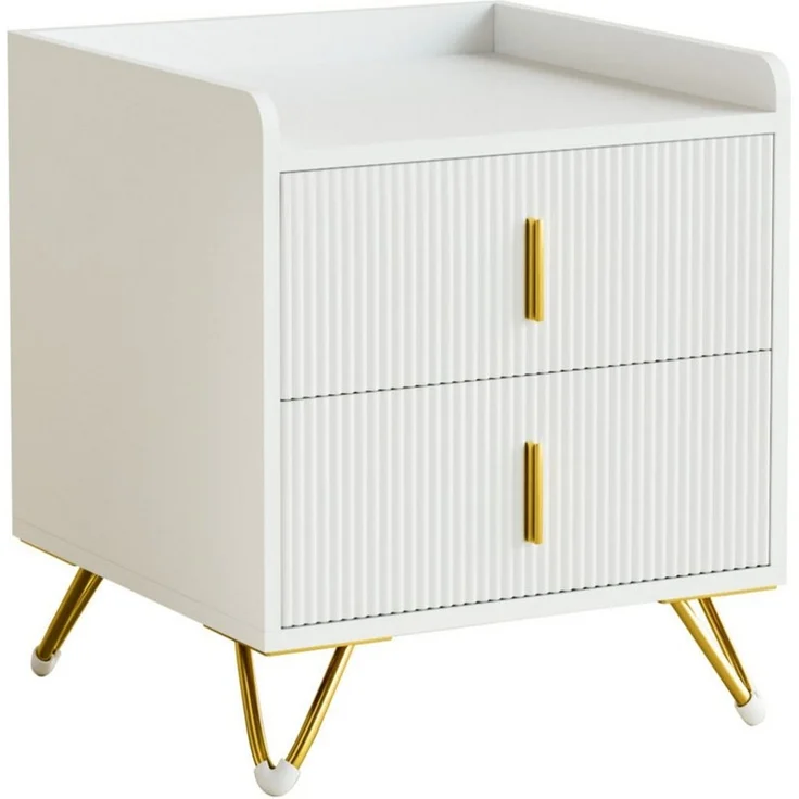 Mondeer Nachttisch Nachtkommode (1-St, 50 x 40 x 50 cm), mit 2 Schubladen, Kleiner Bettkasten in Weiß & Gold – Bild 5