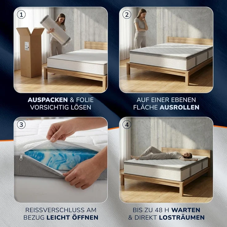 Geltopper 160x200x8cm Glatt Karo-Klima-Split Bezug 8cm – Bild 7
