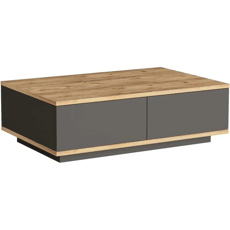 Calicosy Couchtisch mit 2 Klapptüren in Kiefer-Dekor und Anthrazitgrau L90 cm - Anthrazitgrau – Bild 1