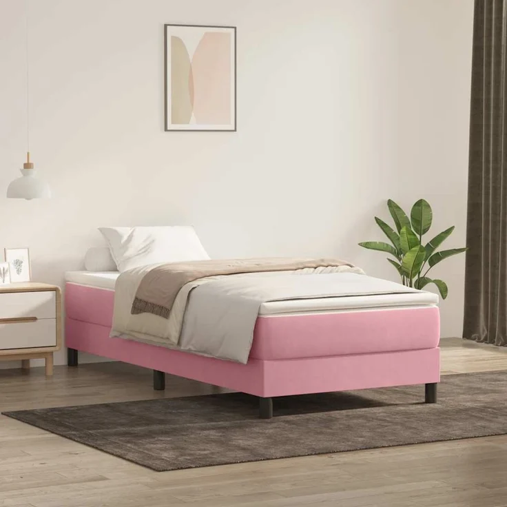 vidaXL Boxspringbett ohne Matratze Rosa 90x220 cm Samt 3315860 – Bild 1