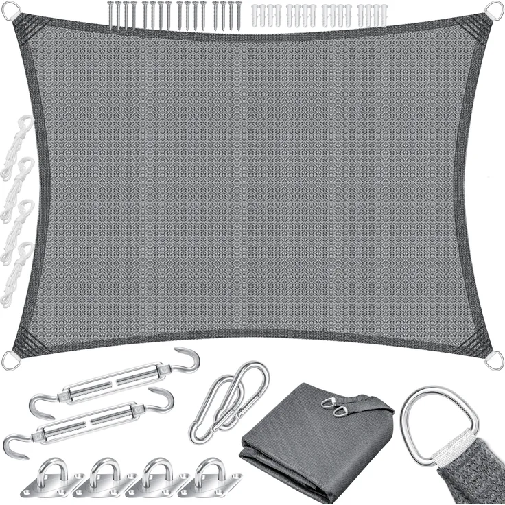 KESSER® Sonnensegel Sonnenschutz Windschutz | HDPE Gewebe | wasserabweisend & windabweisend | 5-Fach quer vernäht robust & stabil Schattenspender Garten Balkon Terrasse Rechteck, Grau, 3x4m