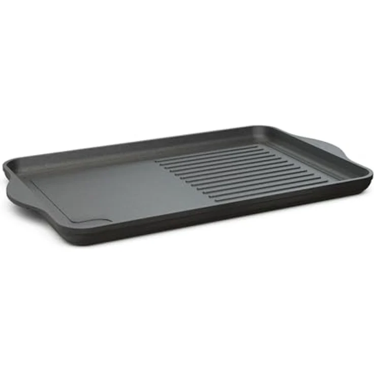 Hoffmann Germany Teppanyakiplatte Grillplatte 2in1 Aluguss eckig 49x29 cm – Made in Germany, Aluguss (1-tlg, 1x Grillplatte 49x29 cm + Silikon-Füße), Grillstreifen + Bratfläche, Antihaft, backofenfest, Induktion – Bild 1