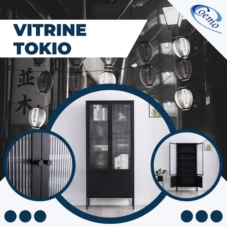 Coemo Vitrine Tokio aus Metall mit Glastüren Schwarz – Bild 5