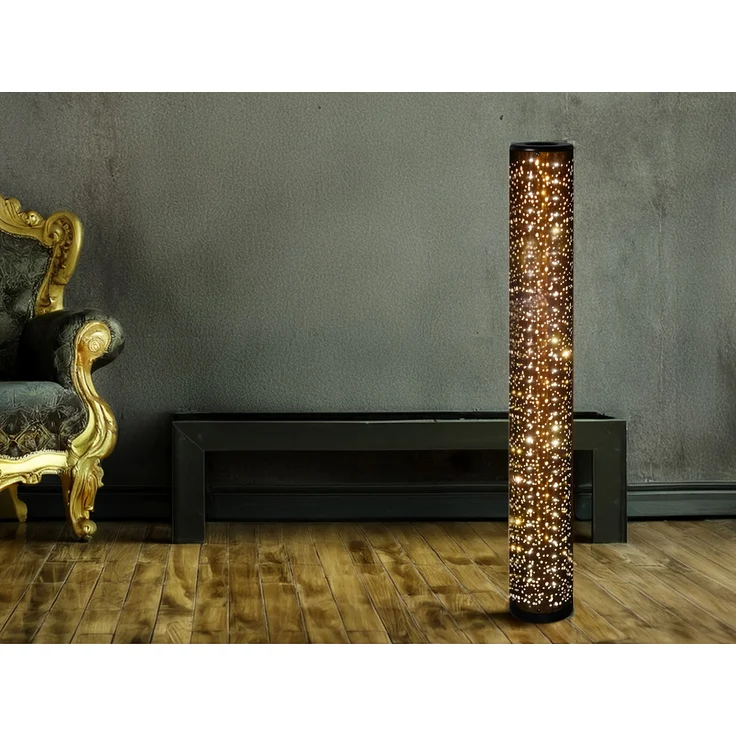 SET ausgefallene Stehlampe & Tischlampe Stoff Schwarz Gold mit Starlight Effekt – Bild 6