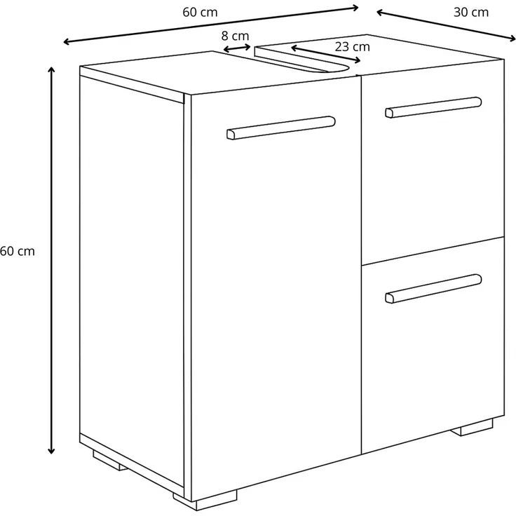 Badplaats Waschbeckenunterschrank Mars 60x30 cm Weiß Matt - Stehender Badezimmerschrank mit 2 Türen und 1 Schublade – Bild 3