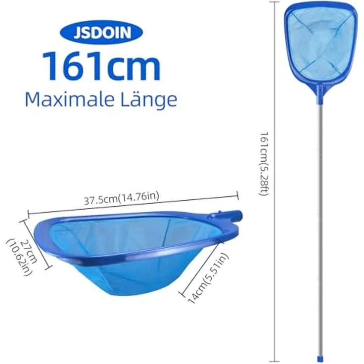 Jsdoin Pool Kescher, 161cm lang-Teichkescher mit Teleskopstange,14,5cm Tief Kescher Feinmaschig - Für Teich, Algen & Bestway Pool,Spa, Teiche, Whirlpools – Bild 3