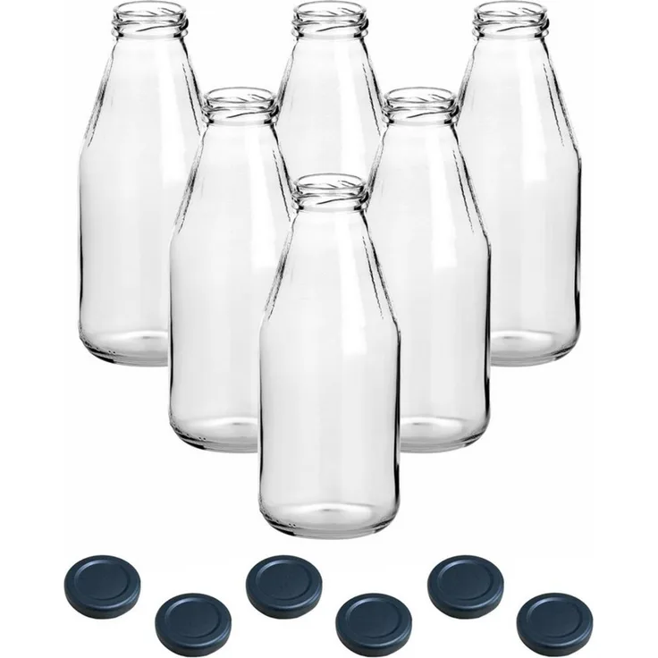 gouveo Trinkflasche Saftflaschen 500 ml mit Schraub-Deckel - Kleine Flasche 0,5 l, 6er Set, schwarz