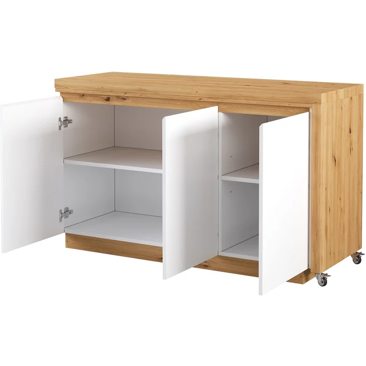 ZUBALIYA Schreibtisch mit feststellbaren Rollen – multifunktionales Design, 4 cm dickere, drehbare Tischplatte, fest arretierbar, weiß/Eiche, Faltbarer Schreibtisch, Eckschreibtisch, Sideboard,Dicke Materialie – Bild 11