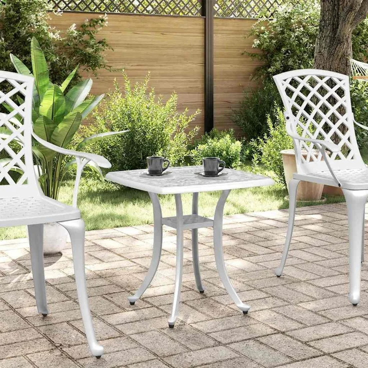 Gartentisch, Balkontisch, Beistelltisch Weiß 53x53x53 cm Aluminiumguss – Bild 3