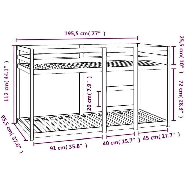 vidaXL Etagenbett Weiß 90x190 cm Massivholz Kiefer 3206508 – Bild 2