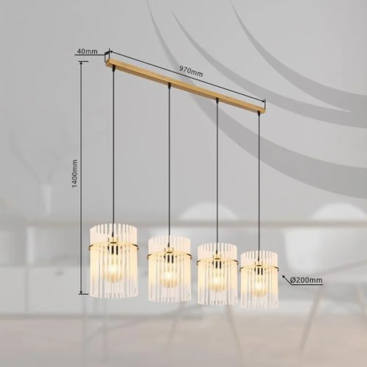 Globo Lighting GORLEY Hängeleuchte, goldfarben matt, 4x E27, elegante Metall-Pendelleuchte mit Glasstäben – Bild 5