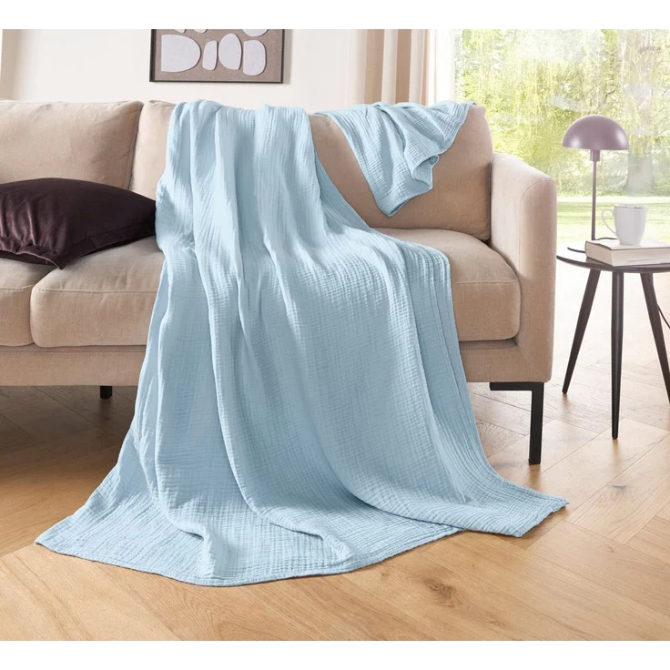 Wohndecke HEVIN, Musselin, 100% Baumwolle, Topseller!, LeGer Home by Lena Gercke, Tagesdecke im Baumwoll-Crinkle-Effekt, Musselin, leichte Kuscheldecke – Bild 2