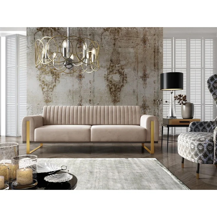 Sofaset Designersofas VALERIE 3-2 in Stoff Stoff Elisa Velvet Beige – Bild 2
