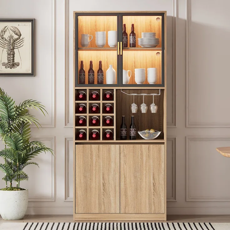 Badezimmerschrank,Spirituosenschrank,Vitrine Vitrinenschrank mit Glastüren und Beleuchtung 180 CM