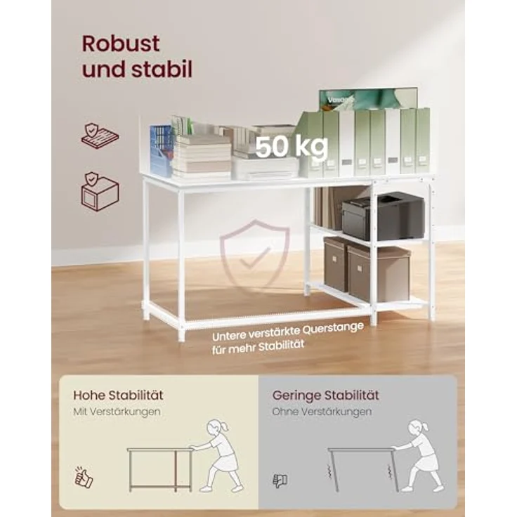 VASAGLE Eckschreibtisch in L-Form, Computertisch mit Stauraum, Bürotisch, höhenverstellbare Ablage, für Homeoffice, 120x80 cm, ahornweiß LWD136WF01 – Bild 7