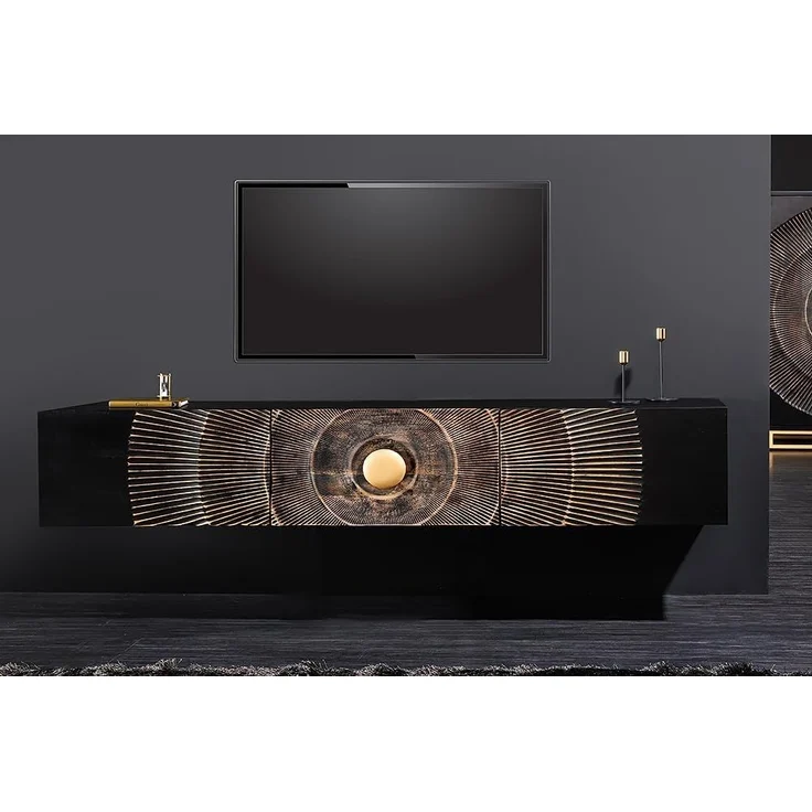 riess-ambiente Lowboard GOLDEN SUNSET 160cm schwarz / gold (Einzelartikel, 1 St), Massivholz · 3D Front · hängend · handmade · TV-Schrank · Design – Bild 3
