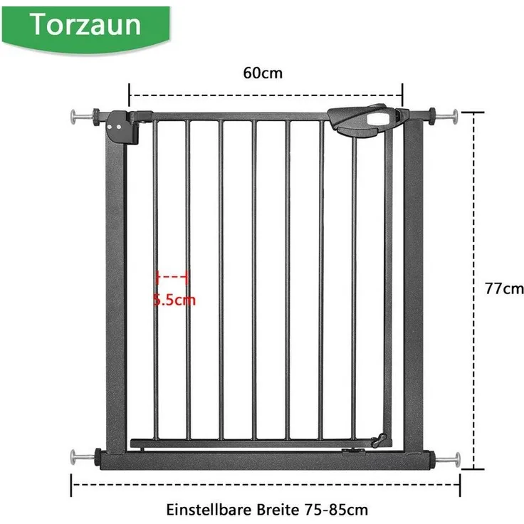 FIVMEN Treppenschutzgitter Türschutzgitter Treppengitter ohne bohren für Kindersicherheit, 76cm Hoch Weiß/Schwarz aus Metall