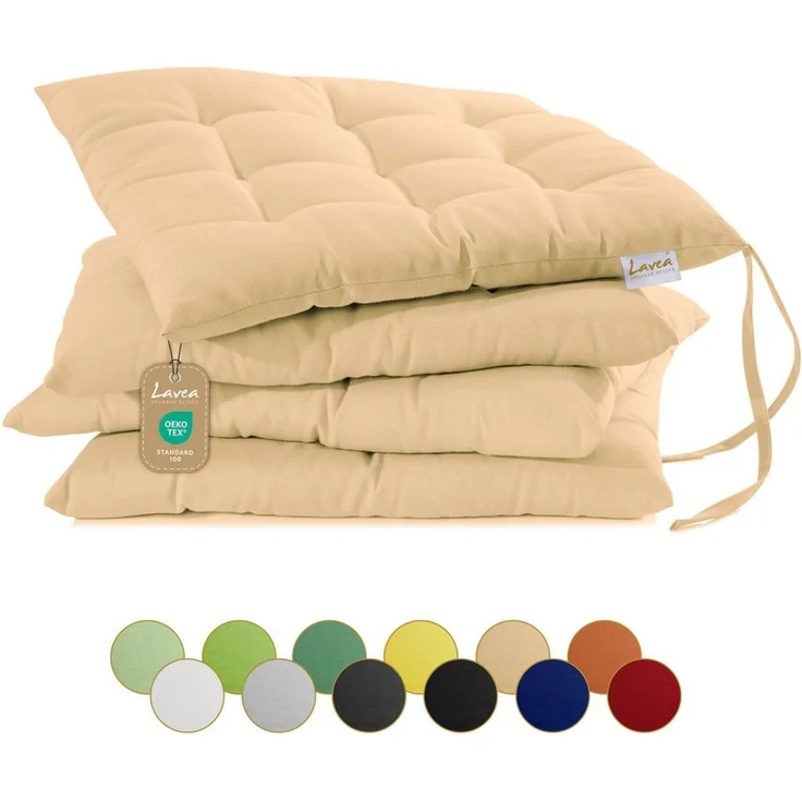 Lavea Stuhlkissen Lavea® Sitzkissen & Stuhlkissen 40x40 cm – 4er/8er Set, 40x40x3 cm, mit Stoffbändern, Indoor & Outdoor, für Garten & Balkon – Bild 1