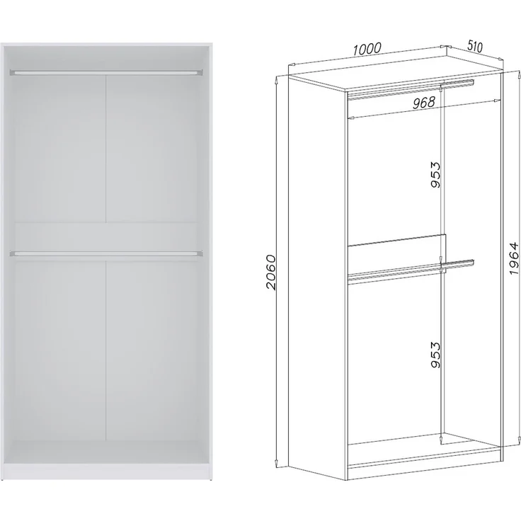 Marmex Möbel TRES SET C(B) offener Mehrzweckschrank-Set für Schlafzimmer, Ankleidezimmer, modularer Kleiderschrank mit Einlegeböden und Kleiderstangen, laminierte Spanplatte, weiß, 190x206x51 cm – Bild 2
