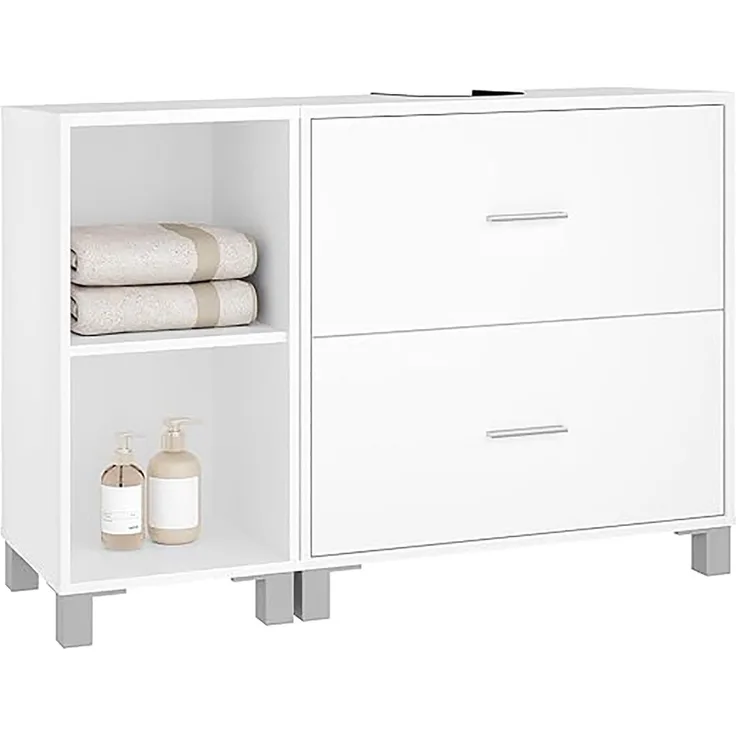 EUGAD Waschbeckenunterschrank (1-St) mit 2 Schubladen, Seitenschrank, freistehend, weiß, 90x60x30 cm