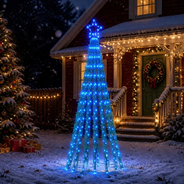 vidaXL LED-Weihnachtsbaum EKENAS 180 cm 255 LEDs Blau Stahl Schwarz 42050826 – Bild 1