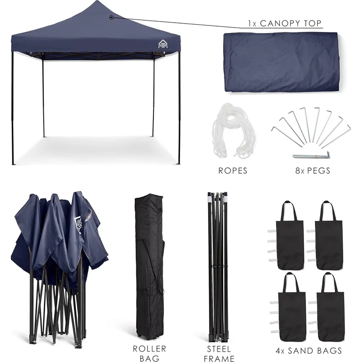 All Seasons Gazebos 3x3 m vollständig wasserdichtes Faltpavillon - Marineblau – Bild 3