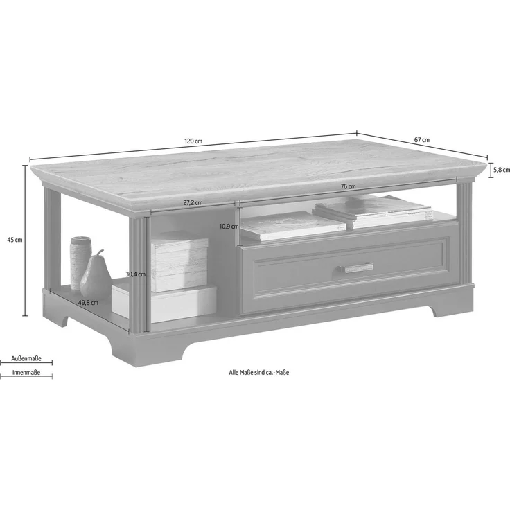 Couchtisch Jena / Jasmin, Holzfarben, 120 x 45 x 67 cm – Bild 2