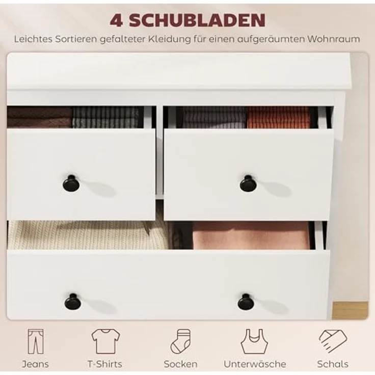 HOMCOM Kommode Sideboard mit 4 Schubladen Moderner Aufbewahrungsschrank (Schubladenschrank, 1 St, Sideboard), für Wohnzimmer Schlafzimmer Flur 74 x 35 x 97 cm Weiß – Bild 4