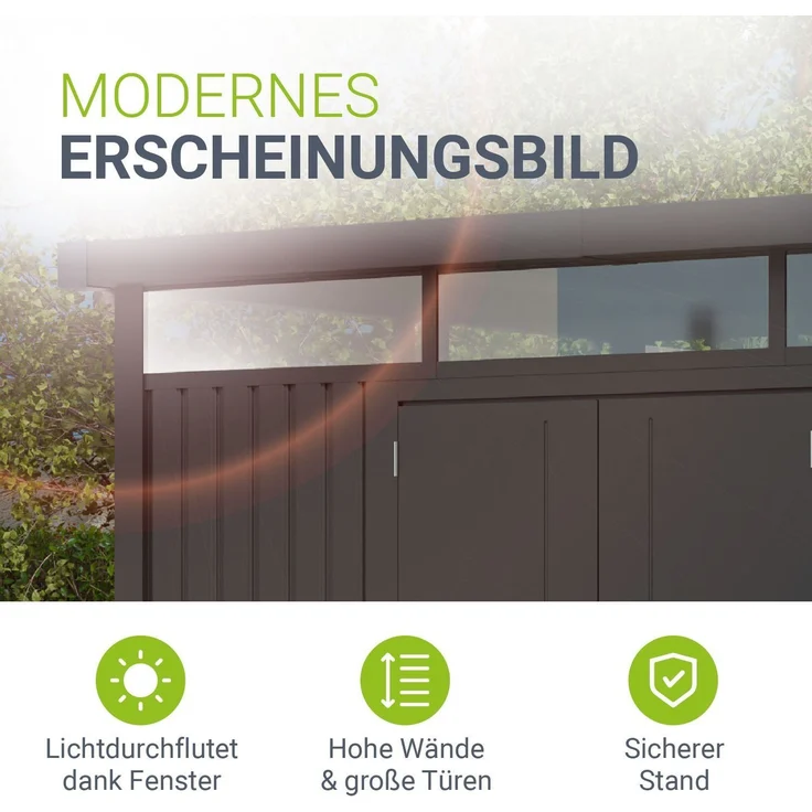 Juskys Gerätehaus Luzern 7,8 m² - Metall Geräteschuppen mit Türen & Fenstern - wetterfest & abschließbar - Fahrradgarage, Gartenhaus - Anthrazit – Bild 6