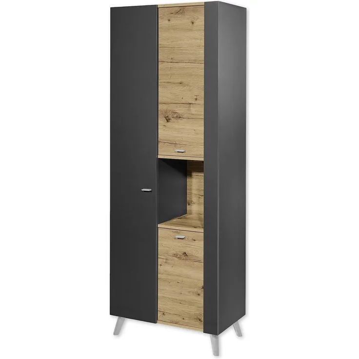 LINE Badezimmer Hochschrank in Anthrazit, Artisan Eiche Optik - Badezimmerschrank Bad Schrank mit viel Stauraum - 69 x 190 x 39,5 cm (B/H/T)