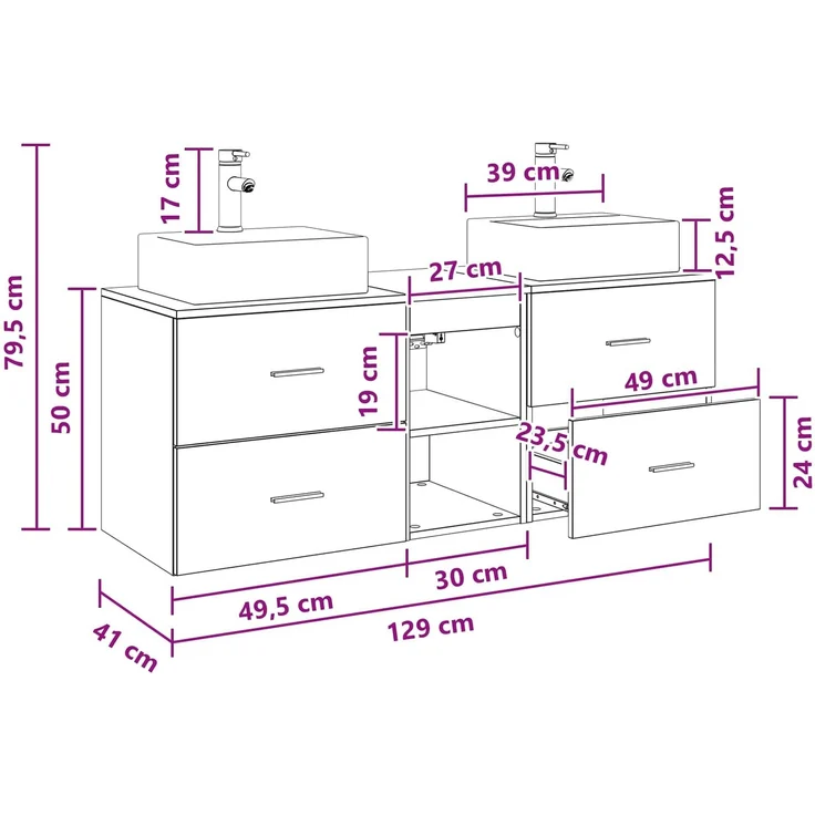 vidaXL Badezimmerschrank-Set 3 stk. Schwarz 129 x 41 x 79,5 cm 3405836 – Bild 11