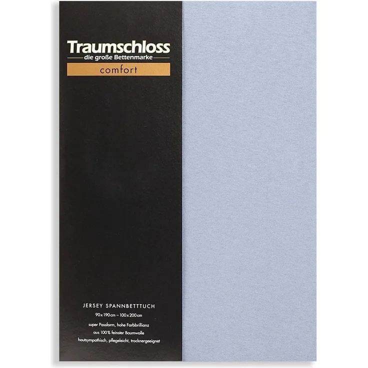 Traumschloss Spannbettlaken Comfort, Jersey, Mittelblau, 90-100x200, 100% Baumwolle