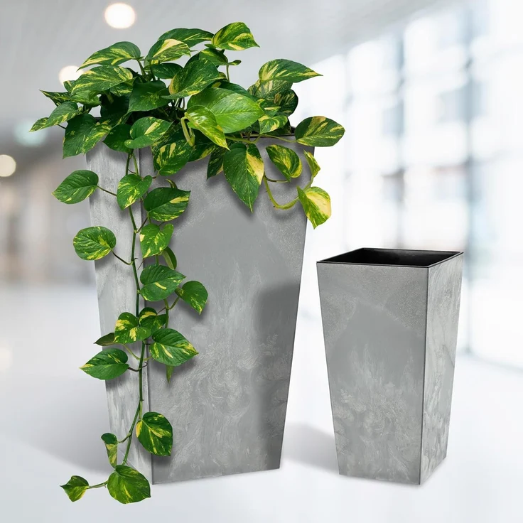 KADAX Blumentopf Gartentopf 68cm mit Einsatz Hoher Blumenständer Grau Terrasse Balkon – Bild 5