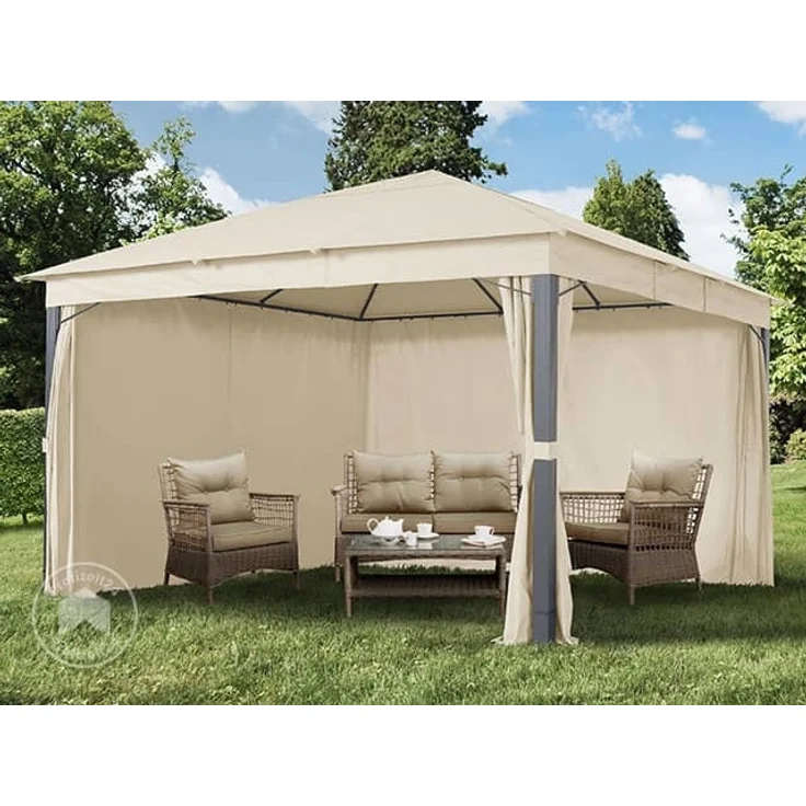Gartenpavillon 4x4 m ALU PREMIUM ca. 220g/m² Dachplane wasserdicht, Pavillon Gartenzelt 4 Seitenteile champagner – Bild 2