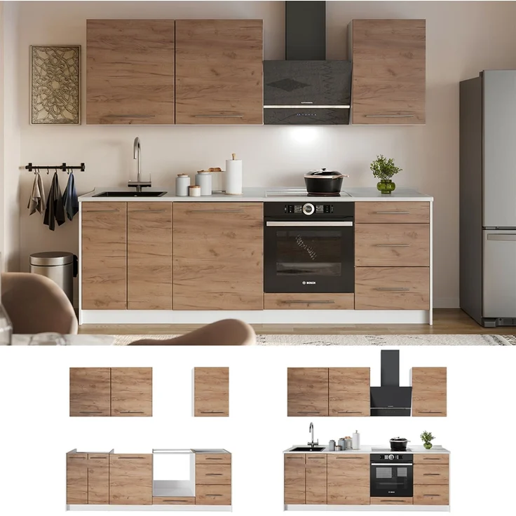 Küchenzeile Fame-Line Goldkraft Eiche/Weiß 230 cm, AP Eiche Vicco – Bild 4