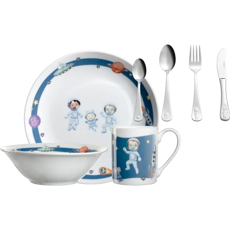 Leonardo BAMBINI Avventura Kindergeschirr Set mit Besteck 7-teilig Weltall