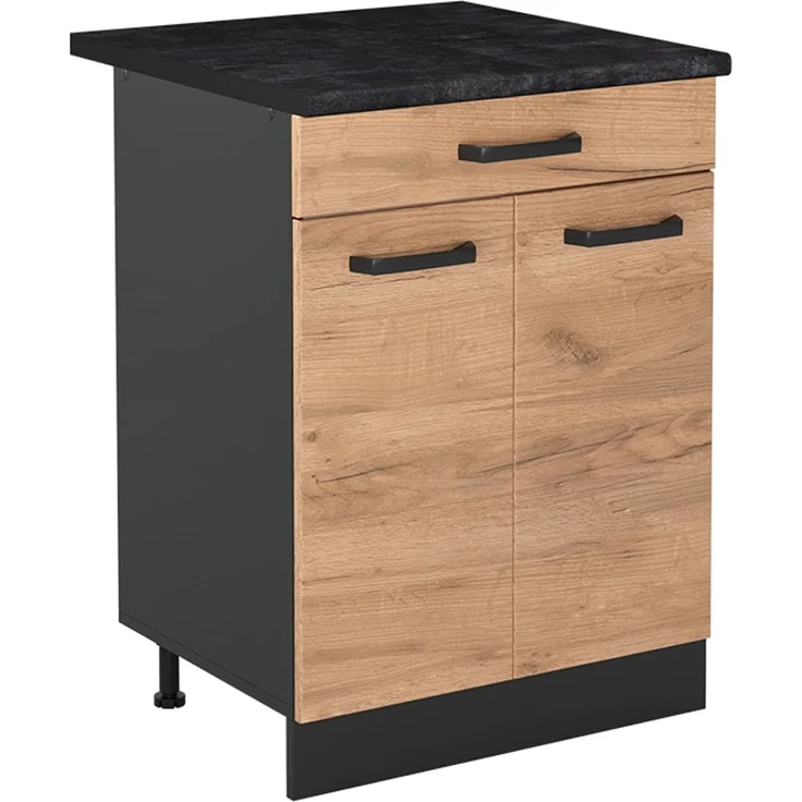 Küchenunterschrank R-Line Goldkraft Eiche/Anthrazit 60 cm mit Schublade Arbeitsplatte Anthrazit Vicco – Bild 1