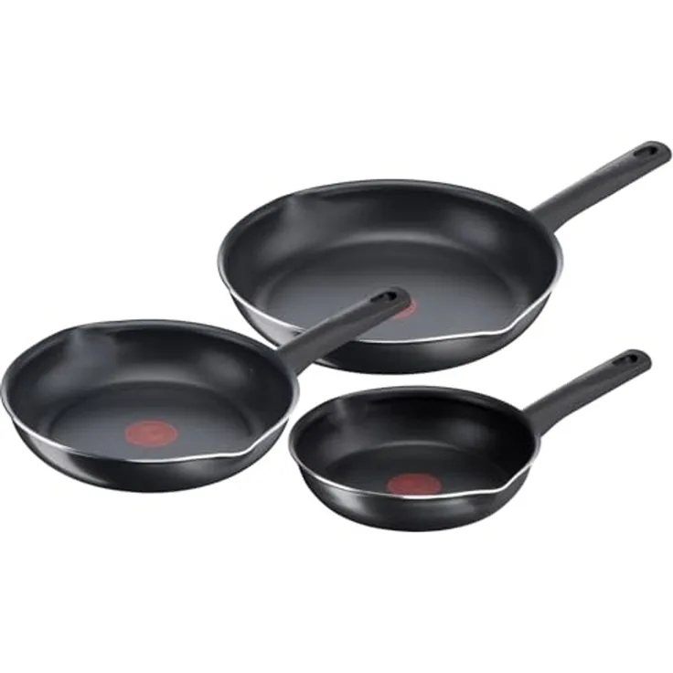 Tefal B56490 Day By Day On 3-Teiliges Pfannenset 20/24/28 Cm | Antihaftversiegeltes Kochgeschirr | Tiefe Form | Hochleistungsfähige Titanium Antihaftversiegelung | Temperaturindikator, Schwarz