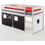 IDIMEX 'Erik' Hochbett inkl.Vorhang 'Pirat' Kiefer massiv, weiß lackiert