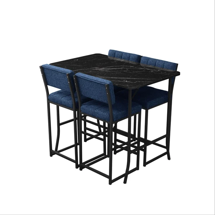 Skye Decor 'Retro - Navy Blue, Black' Bartisch-Set mit Barhockern (5-teilig), Marineblau / Schwarz, 110 x 92 x 70 cm – Bild 4