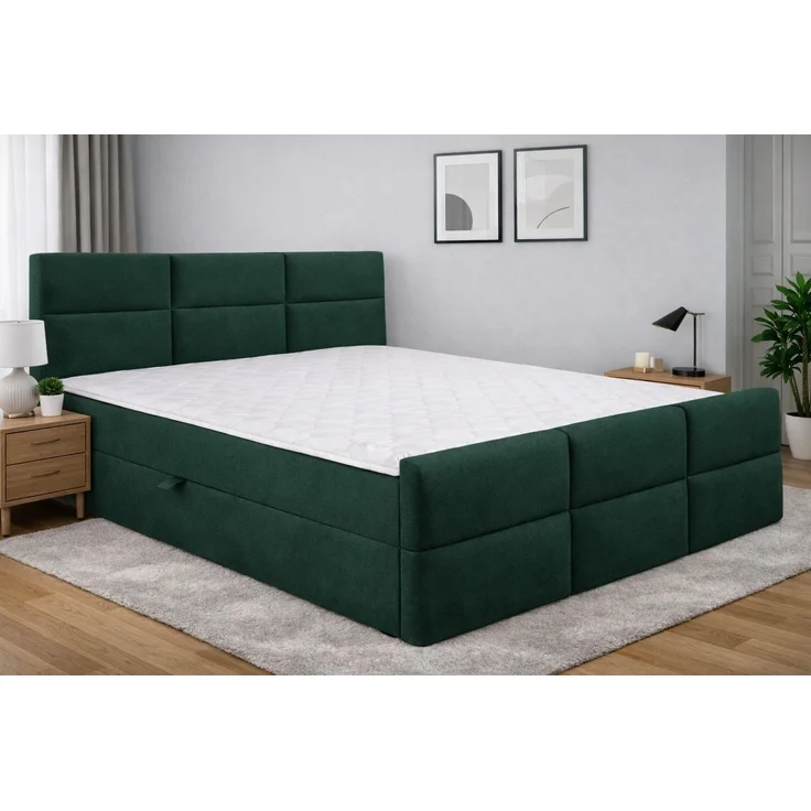 KRISAN MÖBEL Kontinentalbett BELLA 160 x 200 x 108 cm in Gruen Stoff MANILA mit Bettkasten und Topper inklusiv Grün – Bild 2