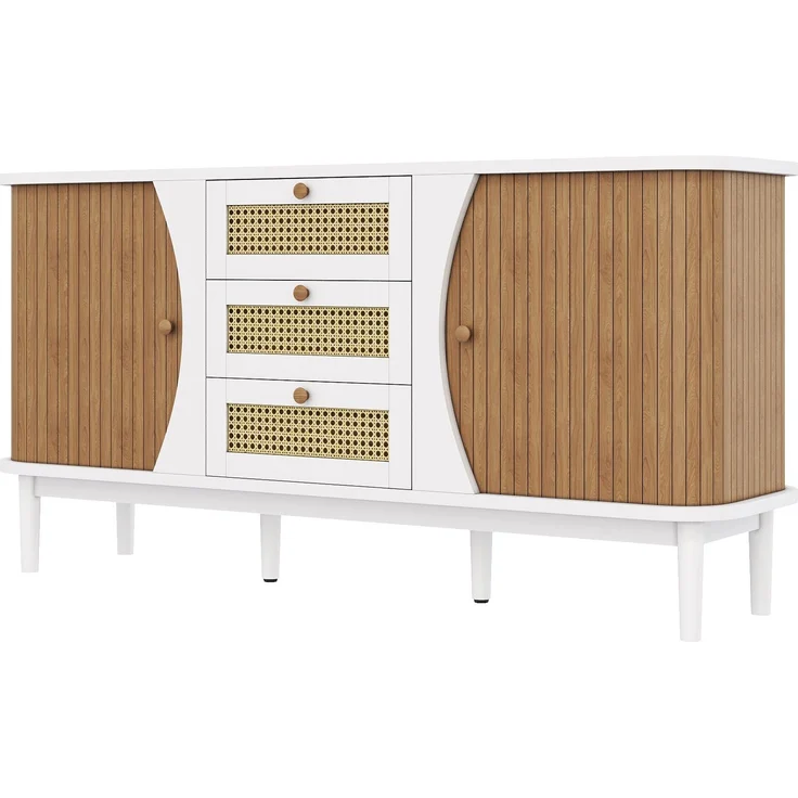 Merax Sideboard, Rattankommode, Kommode mit Schiebetüren, verstellbaren Einlegeböden, gewölbter Platte – Bild 9