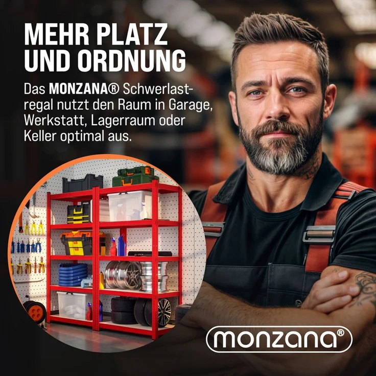 MONZANA® 2x Schwerlastregal 180x90x40cm rot 1750kg – Bild 7