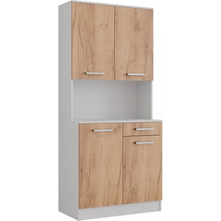 Küchenbuffet Raul Weiß/Goldkraft Eiche 83.6 x 188.5 cm mit 4 Türen & 1 Schublade Vicco
