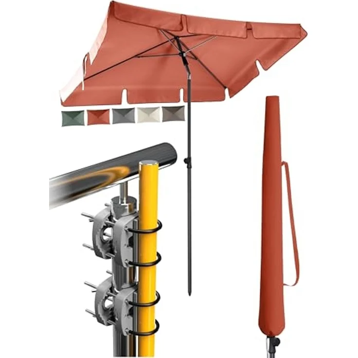 4smile Sonnenschirm Balkon SunnyShade, 200x125 cm, Orange - UPF 50+ Sonnenschirm rechteckig als Sonnenschutz Balkon - SunnyEasy Balkon-Schirm mit 2 x Sonnenschirmhalter + Sonnenschirmhülle – Bild 1