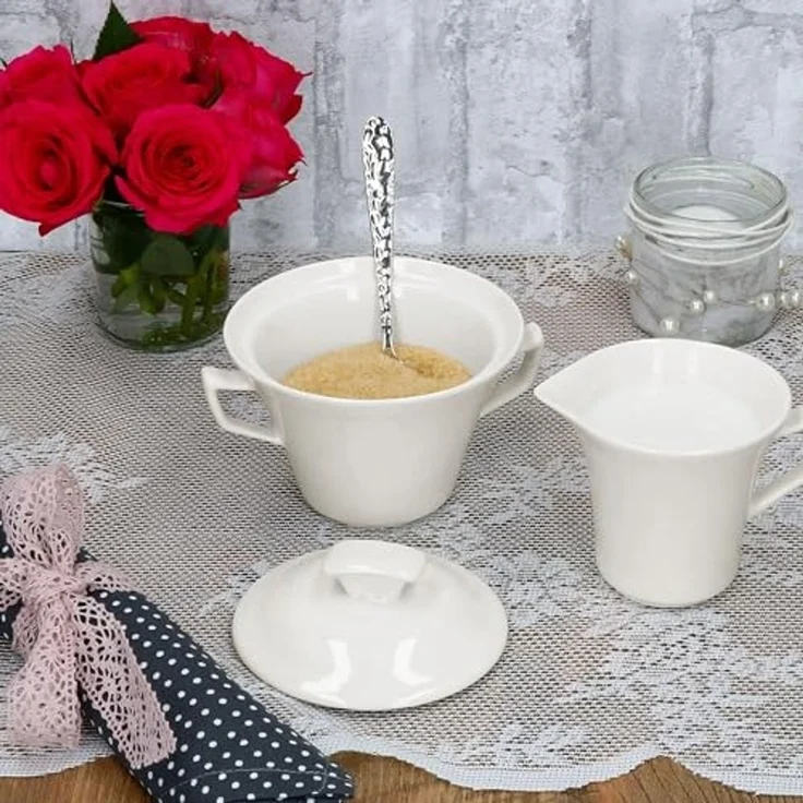 MamboCat Milch- und Zuckerset 2tlg. Set Ivory Milchkännchen & Zucker-Dose Porzellan Kanne weiß, Porzellan – Bild 2
